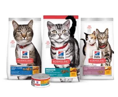 Science light oral care, indoor and mutiple benefit cat food